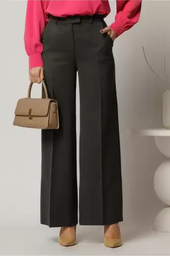 Pantaloni DY Fashion lungi gri din stofa si croi lejer