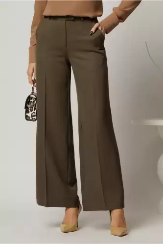 Pantaloni DY Fashion lungi kaki din stofa si croi lejer