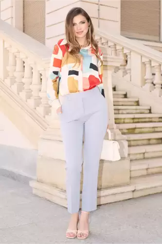 Pantaloni DY Fashion office din stofa gri cu buzunare