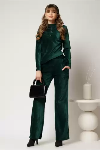 Pantaloni DY Fashion verzi din catifea velurata casual eleganti