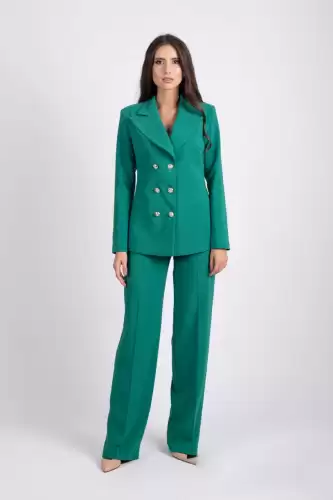 Pantaloni eleganti evazati cu talie inalta de culoare verde
