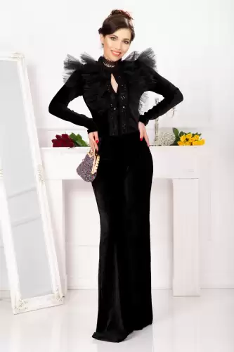 Pantaloni evazati din catifea cu structura eleganta