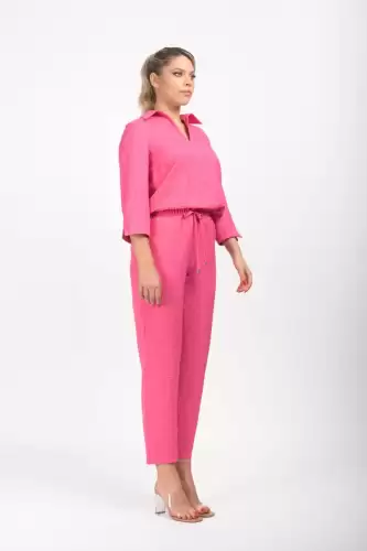 Pantaloni fucsia din vascoza cu buzunare laterale