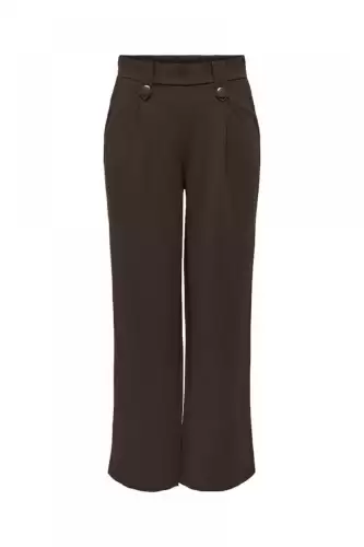 Pantaloni maro cu talie inalta si croiala lejera