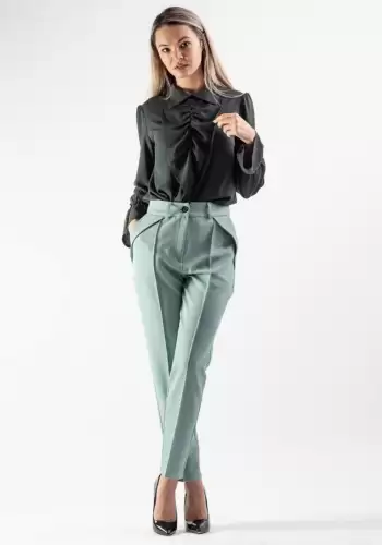 Pantaloni Moze drepti cu buzunare laterale de culoare vernil