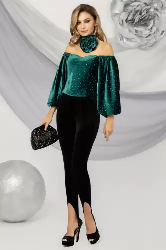 Pantaloni negri Pretty Girl din catifea cu banda elastica sub talie