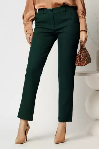 Pantaloni office din stofa verde inchis simpli cu buzunare