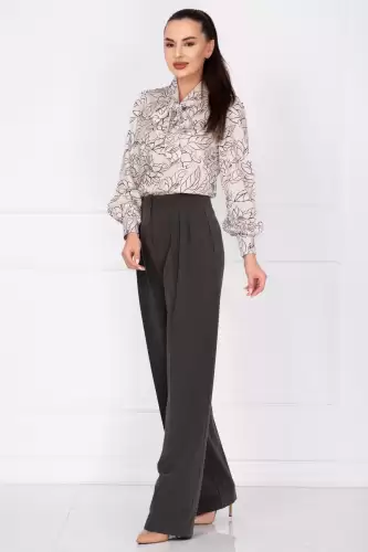 Pantaloni office gri Pretty Girl drepti cu pliuri in talie