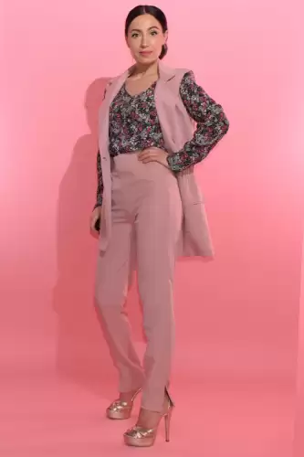 Pantaloni office pana cu talie inalta si buzunare laterale