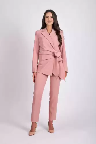 Pantaloni roz prafuit conici cu talie inalta