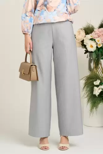Pantaloni smart-casual din viscoza gri cu paiete