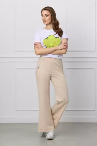 Pantaloni sport bej evazati