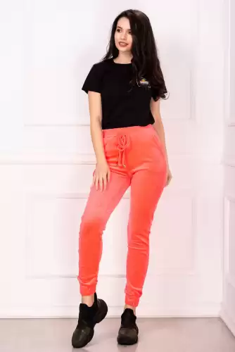 Pantaloni sport neon din catifea cu talie inalta