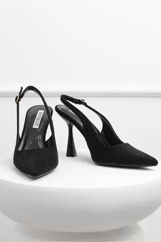 Pantofi negri din piele ecologica intoarsa cu bareta