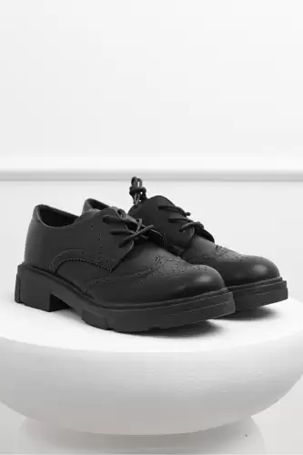 Pantofi Oxford negri din piele ecologica cu siret