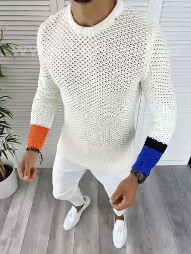 Pulover barbati gros alb slim fit T3585  110-4