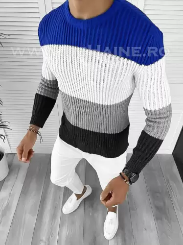 Pulover barbati gros gri slim fit T3574 82-4.1