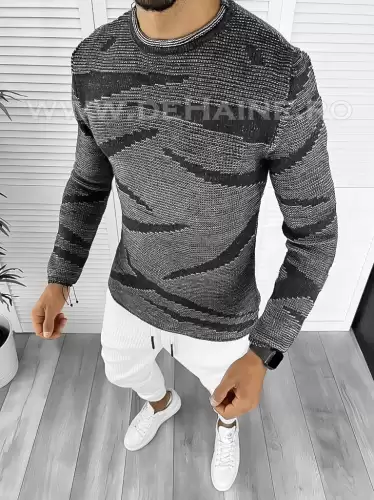 Pulover barbati gros gri slim fit T3617 i12-2