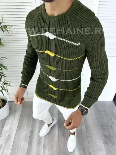Pulover barbati gros kaki slim fit T3587 P18-2.1