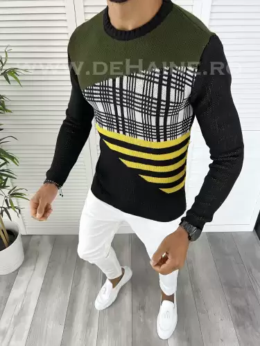 Pulover barbati gros kaki slim fit T3625 S4