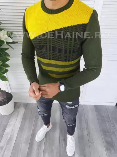 Pulover barbati gros kaki slim fit T3625 U3/W10-1.2