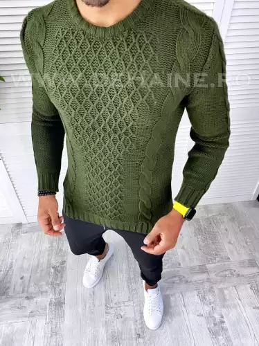 Pulover barbati gros kaki slim fit T3631 O3-4.3