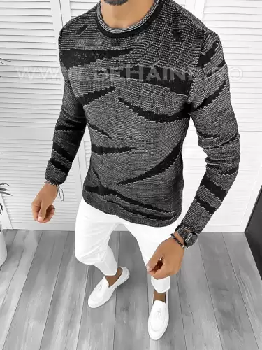 Pulover barbati gros negru slim fit T3617 K6-5