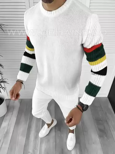 Pulover barbati gros slim fit alb T3588 98-1 U7-4