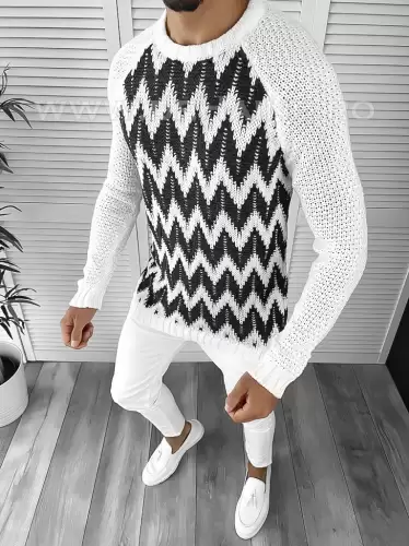 Pulover barbati gros slim fit alb T3613  P20-4.1