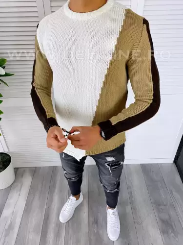 Pulover barbati gros slim fit alb T3619  i3-4.1