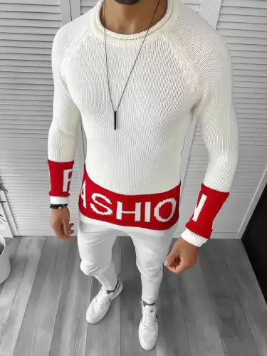 Pulover barbati gros slim fit alb ZR T3580 P18-3.1