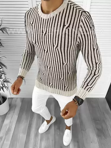 Pulover barbati gros slim fit bej T3575   i8-4.1