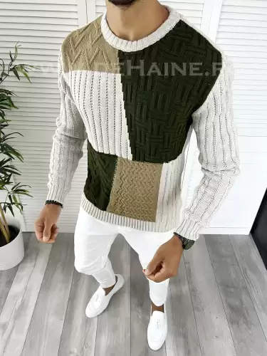 Pulover barbati gros slim fit bej T3611 P19-5.1