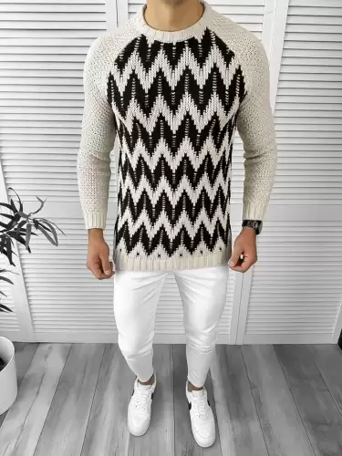 Pulover barbati gros slim fit bej T3613 P20-3.2