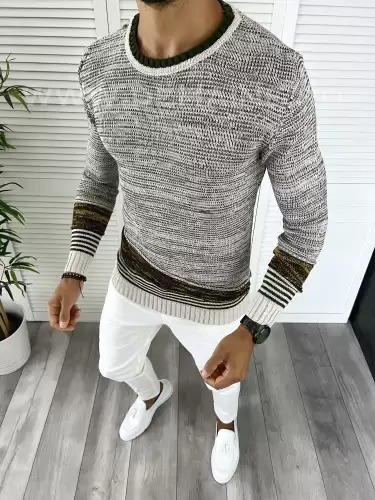 Pulover barbati gros slim fit bej T3616  80-1