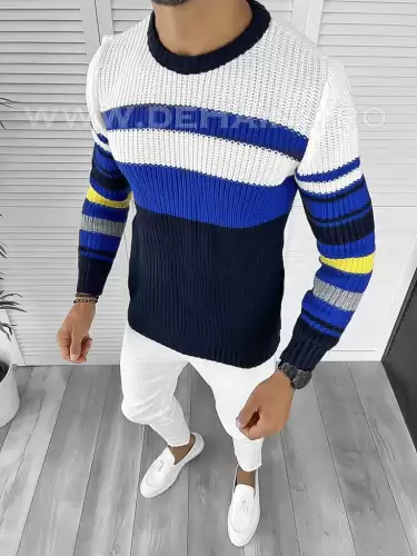 Pulover barbati gros slim fit bleumarin T3576 U2-2.2