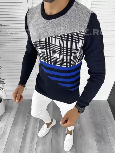 Pulover barbati gros slim fit bleumarin T3625 i12-4
