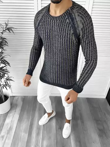 Pulover barbati gros slim fit bleumarin T3711 93-1