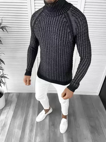 Pulover barbati gros slim fit bleumarin T3712 i15-5.1