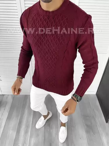 Pulover barbati gros slim fit bordo T3631 i15-2.1
