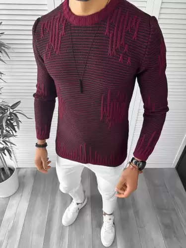 Pulover barbati gros slim fit grena T3636 35-3