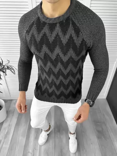Pulover barbati gros slim fit gri inchis T3613 I16-5