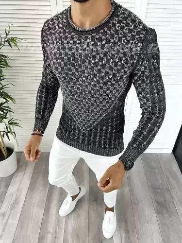 Pulover barbati gros slim fit gri inchis T3620 i18-4