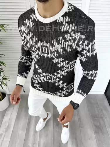 Pulover barbati gros slim fit gri inchis ZR T3623 99-4 S4