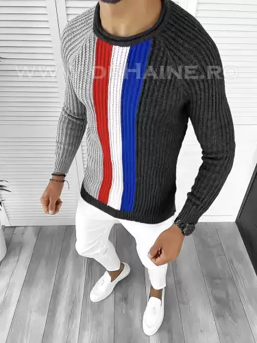 Pulover barbati gros slim fit gri T3578 107-3 U2-3