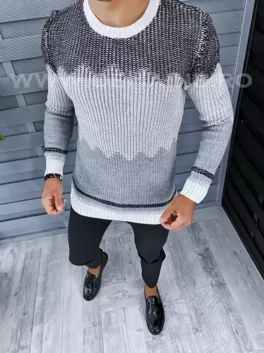 Pulover barbati gros slim fit gri T3626 i5-5.2