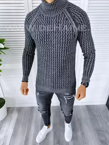 Pulover barbati gros slim fit gri T3712 i6-4.3