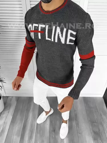 Pulover barbati gros slim fit gri ZR T3609 I4-5