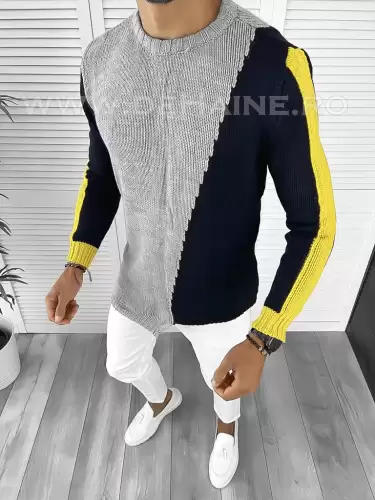 Pulover barbati gros slim fit gri ZR T3619     4–3.2