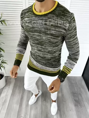 Pulover barbati gros slim fit kaki T3616 i16-2.3*